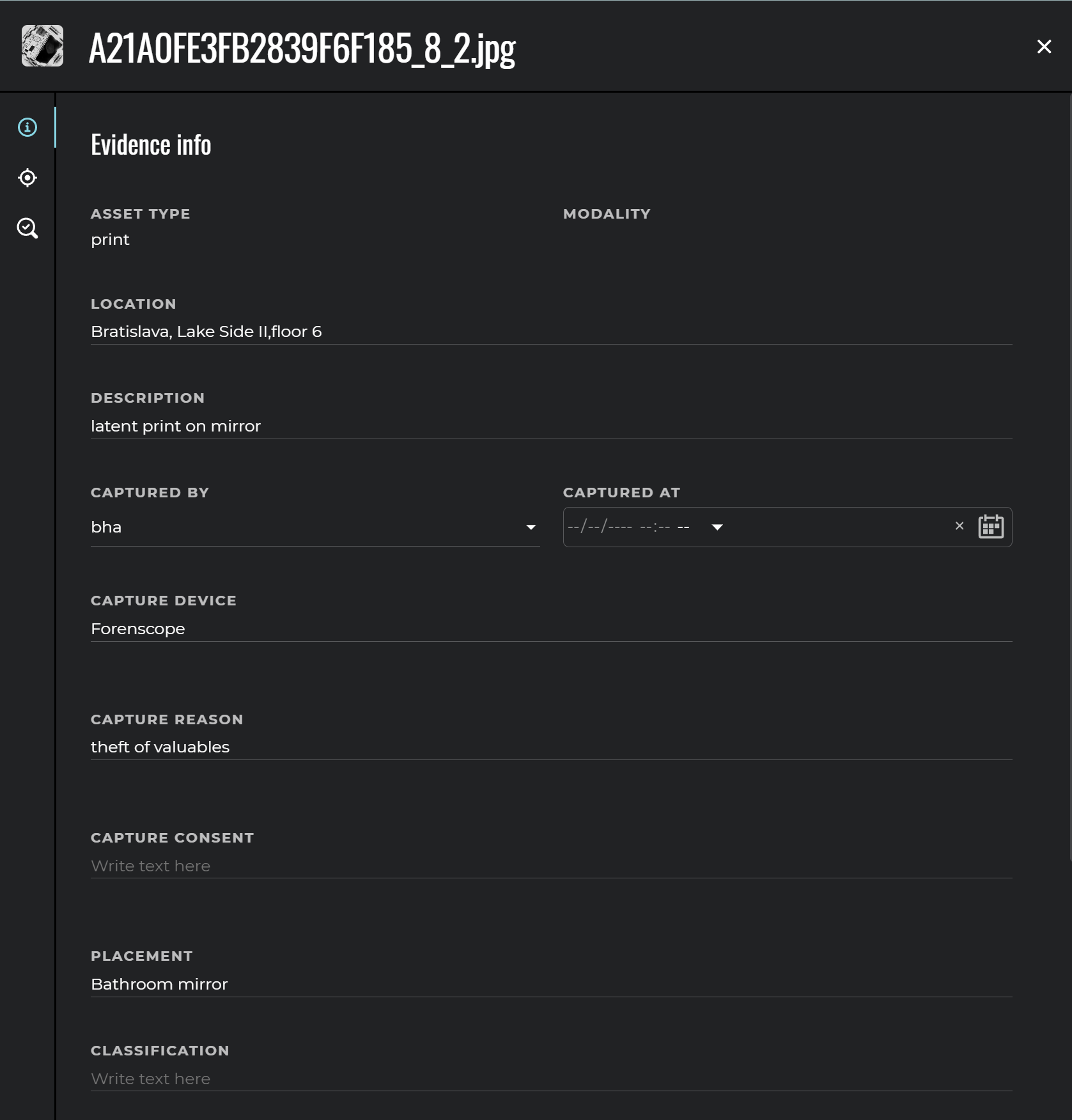 Evidence parameters