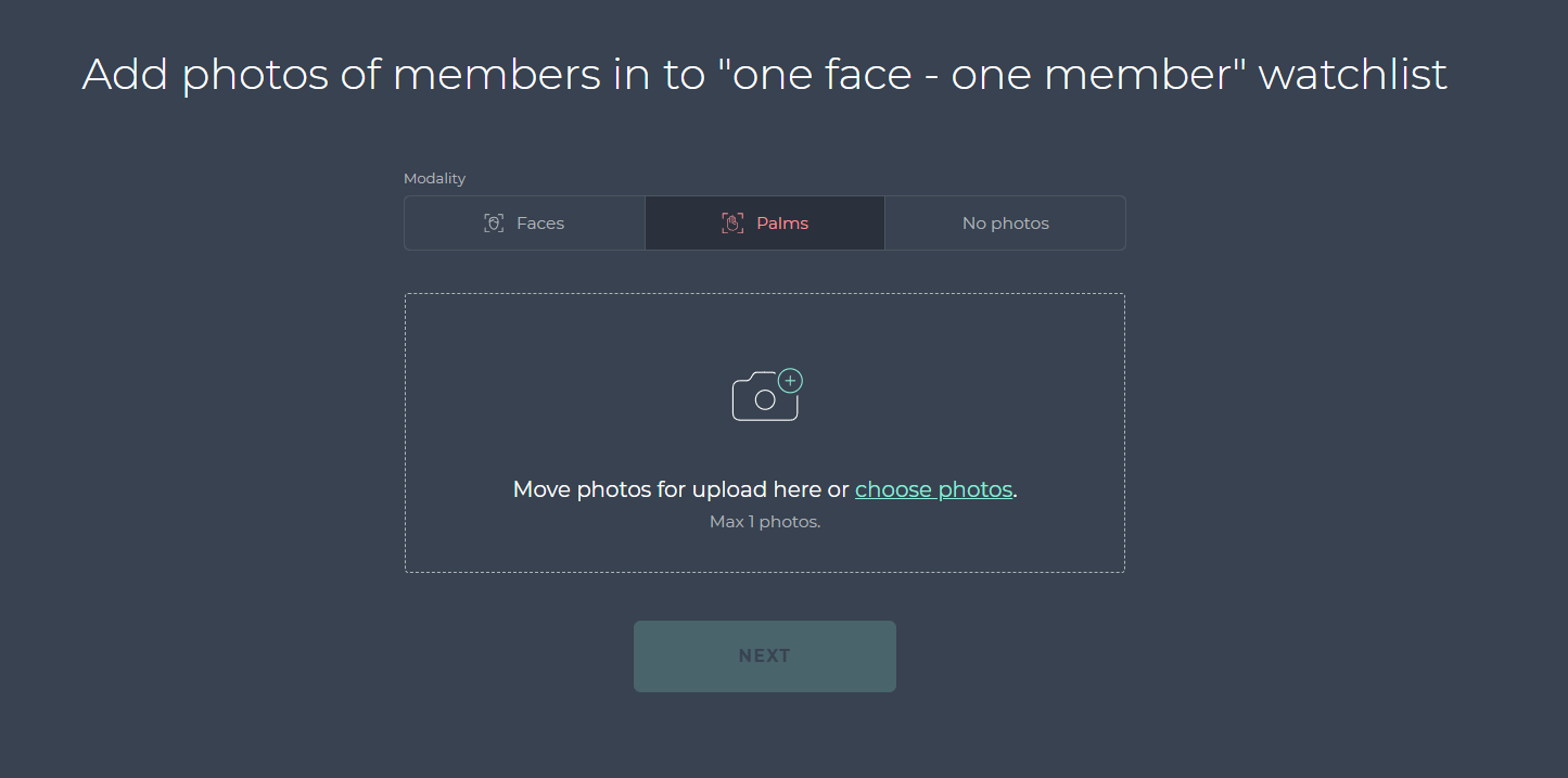 Add members dialog with the Palms modality selected