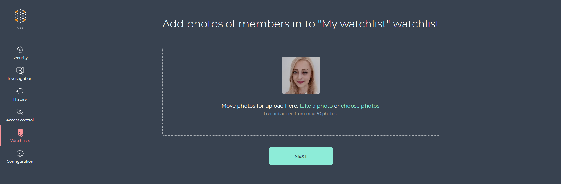 Upload area for member photos with options to take a photo or choose files