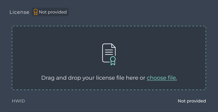 License section waiting for a file
