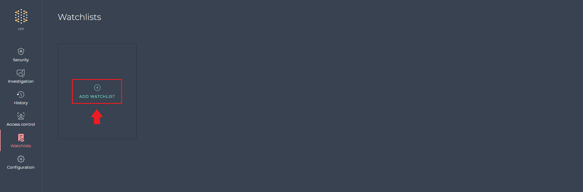 Watchlists page with the Add watchlist button highlighted